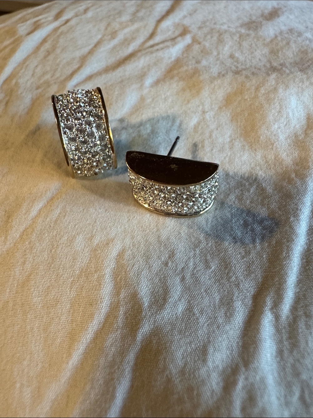 These are Vintage Napier rhinestone pave post J-hoop earrings